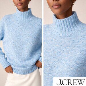 J.Crew Blue Merino Wool Chunky Knit Mock Neck Sweater Turtleneck Oversized Small